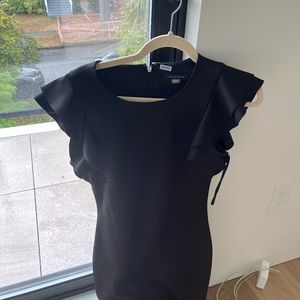 Ruffled shoulder black dress